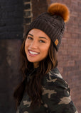 Brown Cable Knit w/ Rust Pom Hat