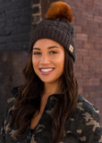 Brown Cable Knit w/ Rust Pom Hat