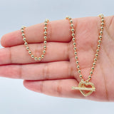 Tova 18k Gold Filled 3mm Beaded Necklace Featuring Toggle Heart Clasp